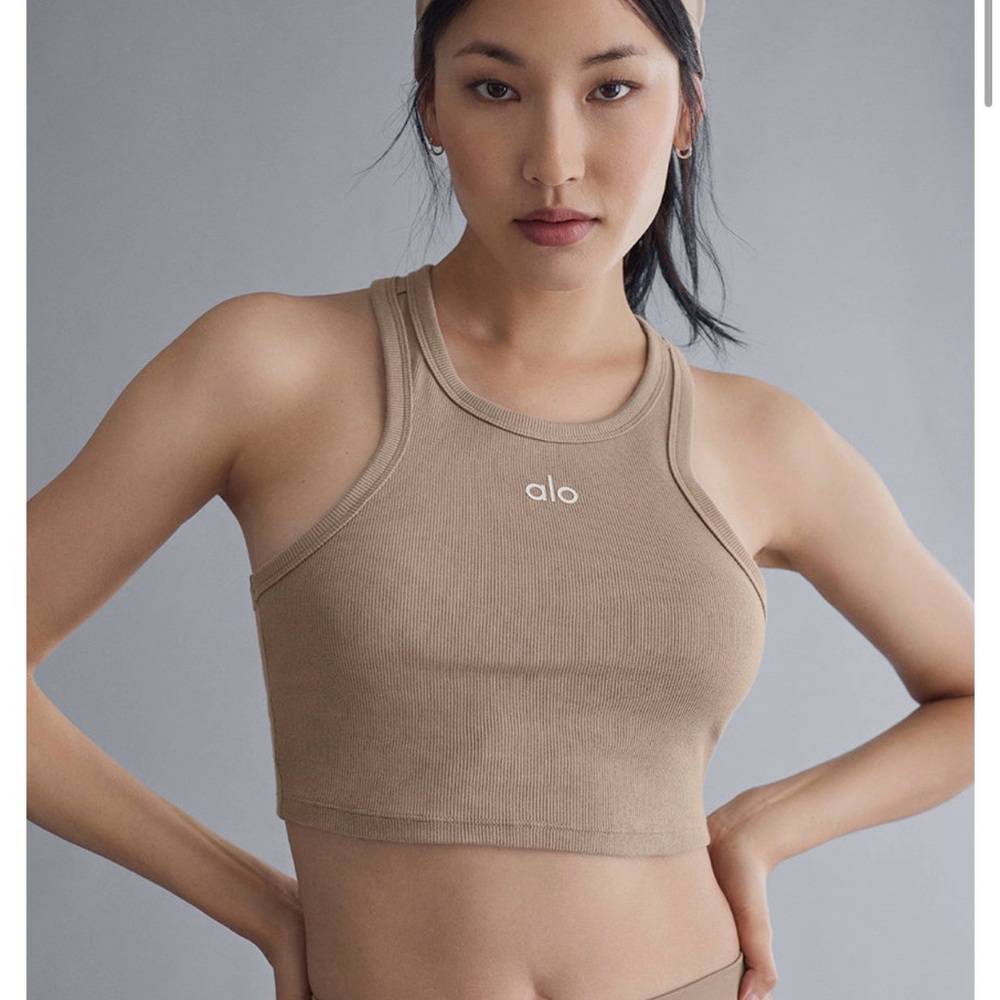 ALO Yoga Aspire Tank - Gravel/White Size Large